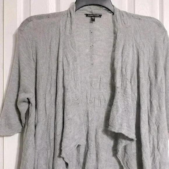 Eileen Fisher merino wool gray cardigan sweater size LARGE. - Picture 4 of 13